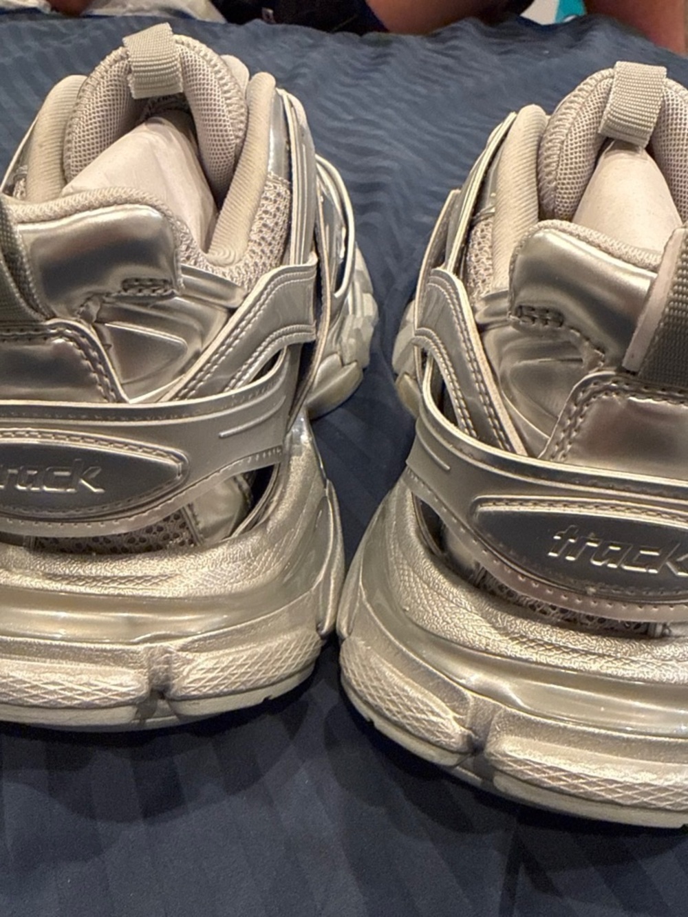 Balenciaga Metallic Silver Lace-Up Track Sneakers brand new with box size men 8 - Picture 8 of 8